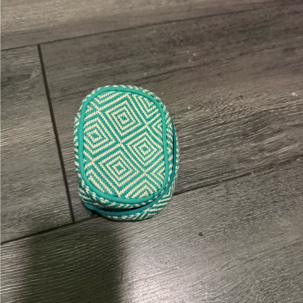 Green and White Geometric Patterned Pouch